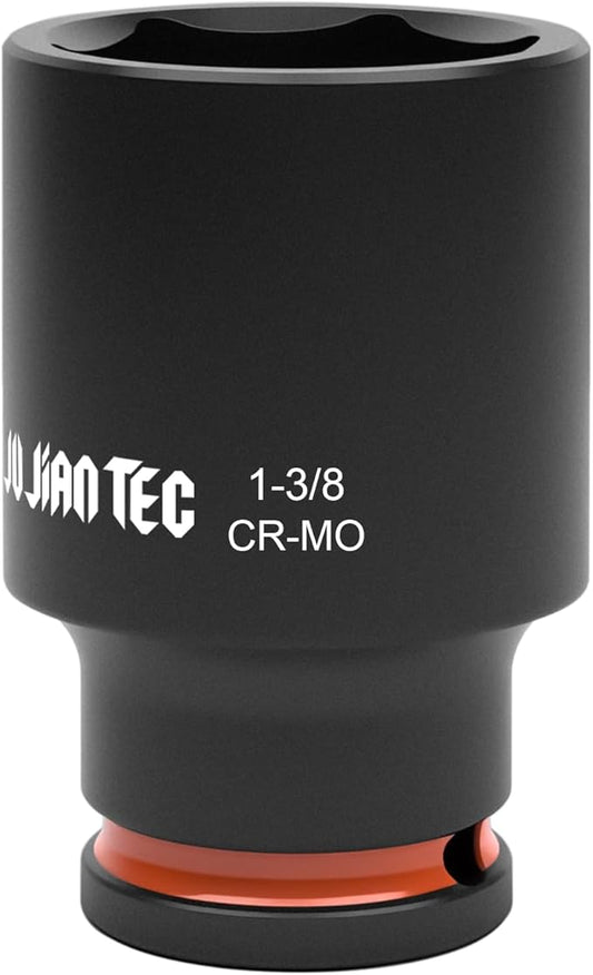 1/2 Inch Drive - 1-3/8 inch Deep Impact Socket with Anti-Rounding 6 Point Design, Heat-Treated Cr-Mo Steel, Automotive, Truck Maintenance, Heavy Equipment Repair