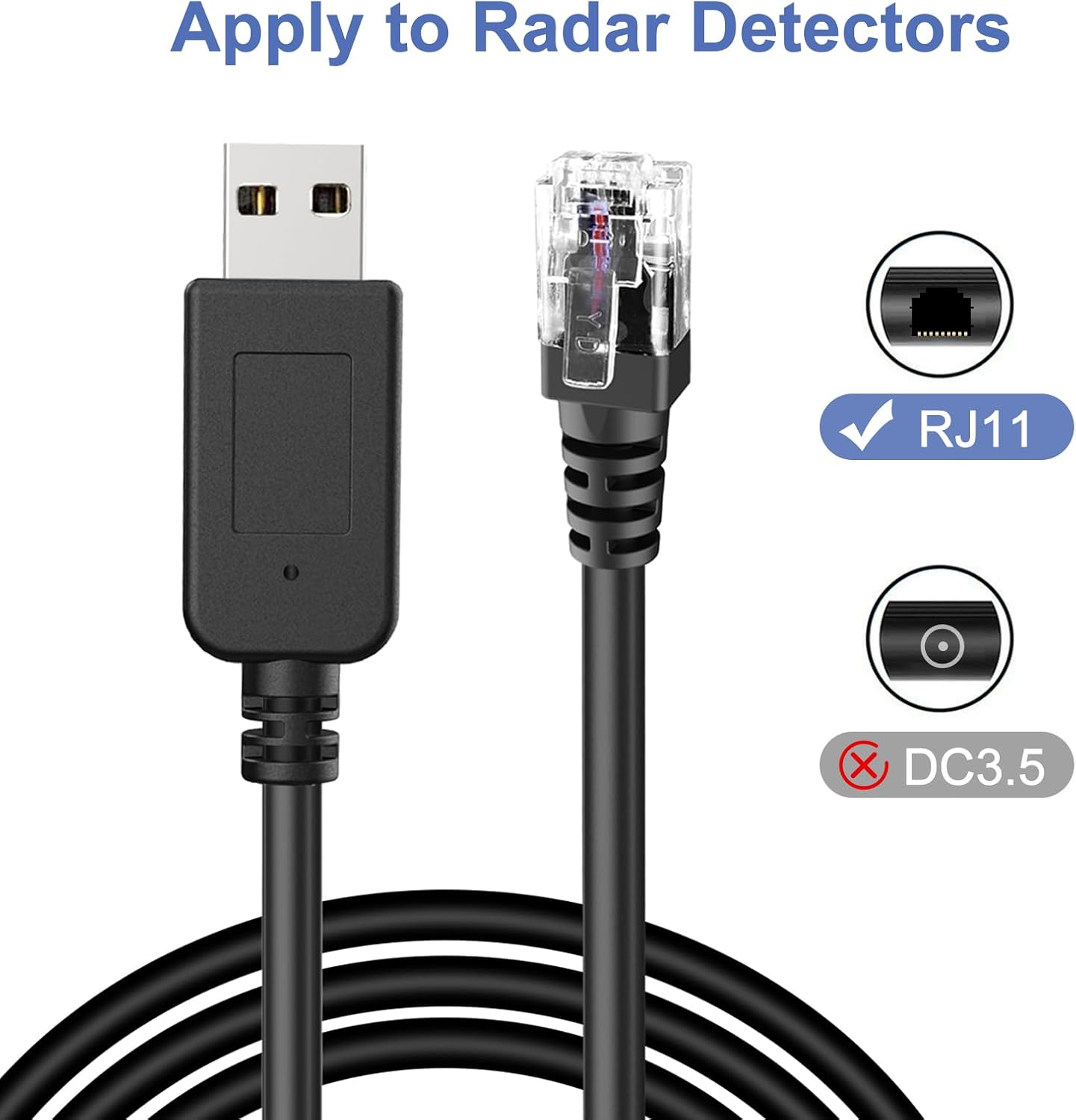 Radar Detector Power Cable, USB to RJ11 DC3.5 Cable,Replacement Radar Detectors Power Cable,for Escort Uniden Radenso XP Beltronics Cob'r'a Whistler Radar Detector (DC3.5-6.56FT)