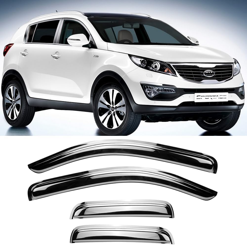 Chrome Side Window Visor Wind Vent Deflector fit for 2011-2016 Kia Sportage,4pcs Outside Mount Style Chrome Shade Sun Rain Guards Set 94652Y