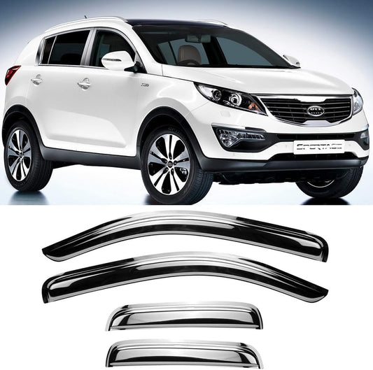 Chrome Side Window Visor Wind Vent Deflector fit for 2011-2016 Kia Sportage,4pcs Outside Mount Style Chrome Shade Sun Rain Guards Set 94652Y