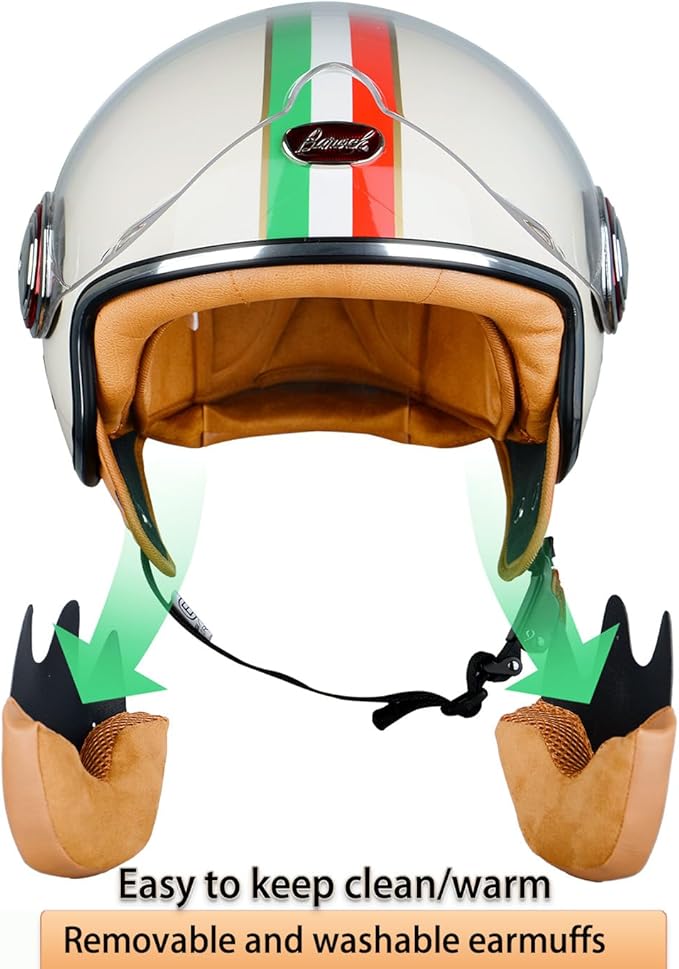 Open Face Motorcycle Helmet for Adults,DOT Approved - Moped Half Vespa Retro Helmet with Anti-Scratch Visor for Men and Women