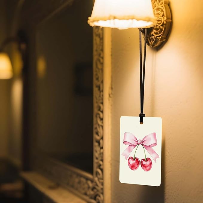 Watercolor Fruit & Bow Car Air Freshener 4 Pcs, Cute Fruit- Themed Hanging Air Freshener for Cars Closet Drawer Books, Car Accessories Mirror Decor for women.