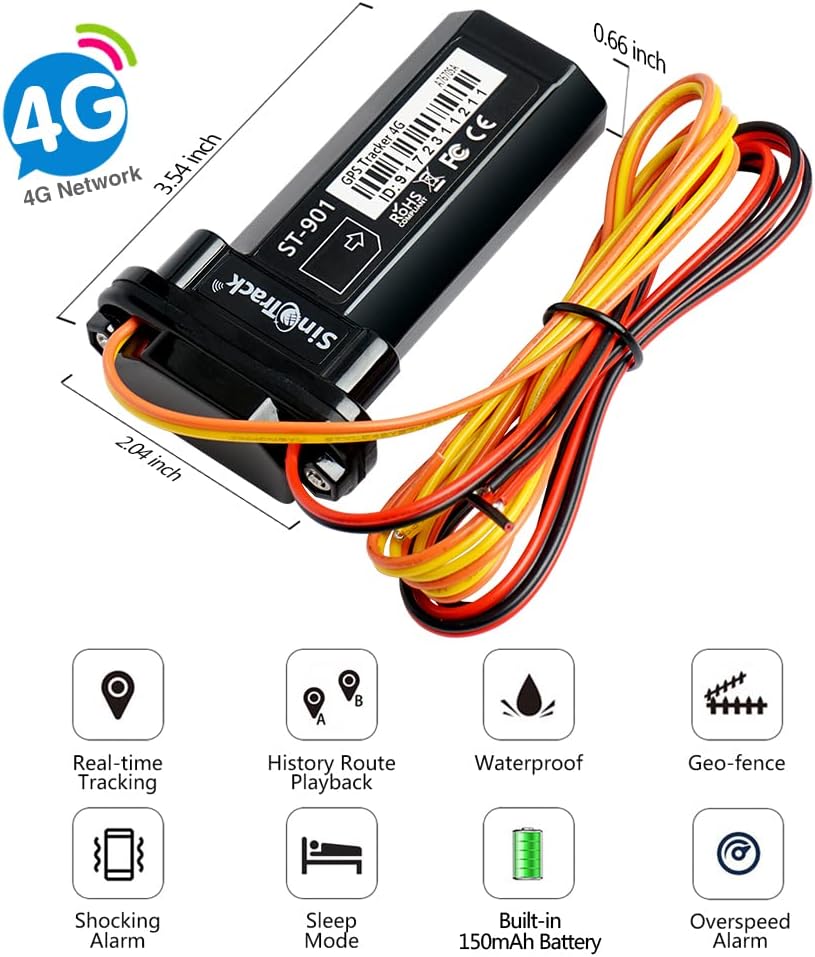 SinoTrack GPS Tracker Device for Vehicles,Vehicle Device No Monthly Fee Tracking System Real-Time Car GPS,ST-901L 4G Hidden Car Locator Tracking Device for Vehicles Car Motorcycle Truck Taxi
