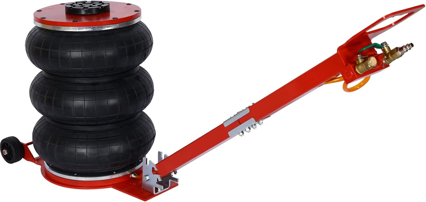 5T Triple Bag Air Jack 11000lbs Pneumatic Jack 3s Fast Lift Up 16in Airbag Jack with Adjustable Long Handle Heavy Duty Triple Air Bag Jack Lift for Cars Garage (Red)
