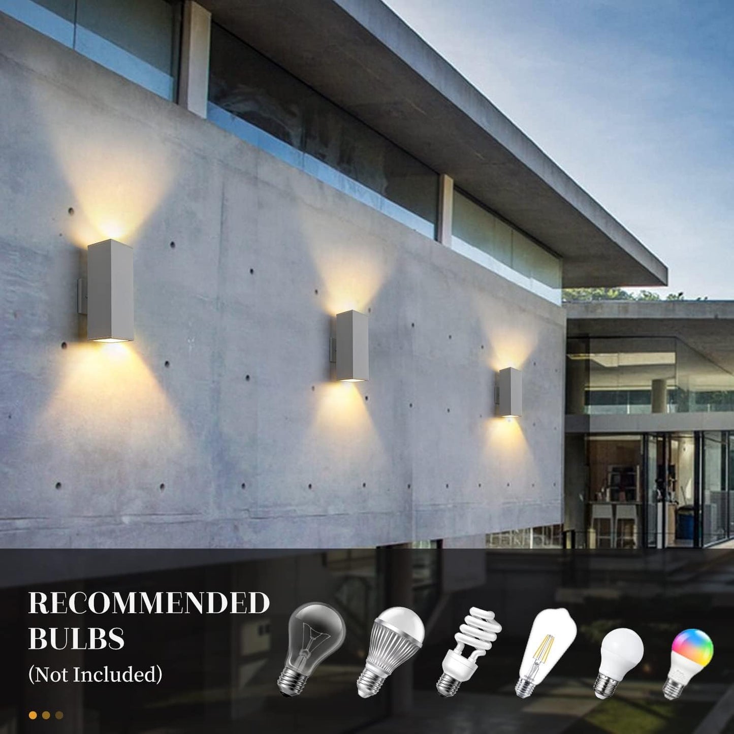 harriet Porch Lights Outdoor Modern - IP64 Waterproof Aluminum and Tempered Glass Cover, 13" Rectangular Up/Down Wall Sconce for Porch, Garage & Patio, Exterior Lighting, White, 2 Pack