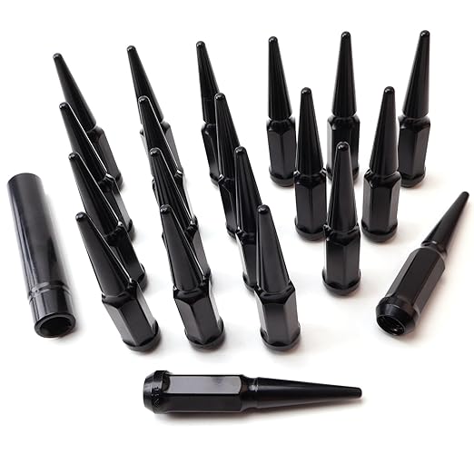 20PCS 12x1.5 Black Cone/Conical Bulge Seat Wheel Spike Lug Nuts with 1 Socket Key Compatible with Chevy Impala 2000-2013, Cruze 2009-2021, Accord 2003-2022, Civic 2003-2015, CR-V 95-22, Element 03-11