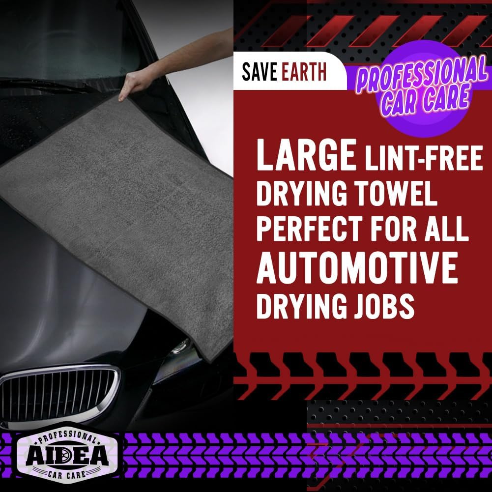 AIDEA Microfiber Towels for Cars-2PK, Large Professional Car Drying Towel, Scratch-Free & Absorbent Drying Towel for Cars, SUVs, RVs, Trucks, and Boats, 24inx 31in, Grey