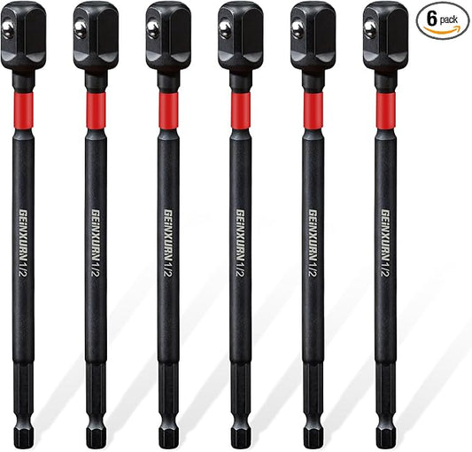 6Pcs Impact Socket Adapter Set,1/2" Drive Square, 6 Inches Extension Bit Socket Sriver Set,Adapt Your Power Drill to High Torque Impact Wrench