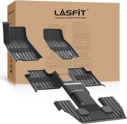 LASFIT Floor Mats for Jeep Grand Cherokee L 2021-2025 (ONLY for 6-Passenger Without Center Console) All Weather TPE Custom Fit Car Mats Floor Liners 1st & 2nd & 3th Row, Black