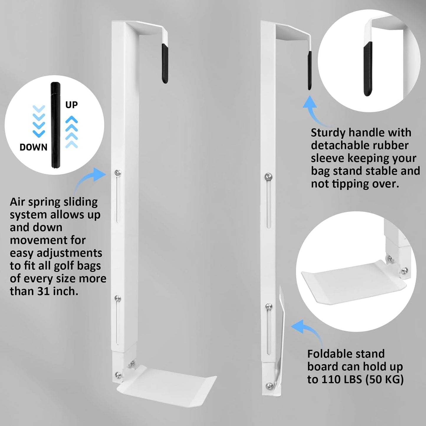Wall Mount Golf Bag Storage Stand Organizer Rack for Garage, Air Spring Sliding System Single Golf Bag Holder for Wall, Golf Storage Organizer for Golfing Clubs, Home, Basement