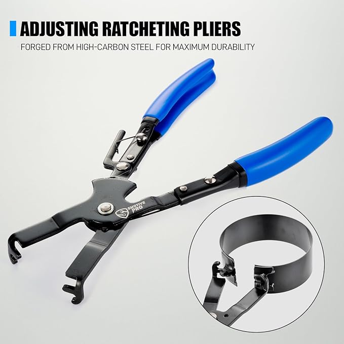 8 Piece Piston Ring Compressor Tool Set with Piston Ring Pliers and 7 Piston Rings from 2-7/8" to 4-5/8"(73mm-117mm), Ring Compressor for Car Engine