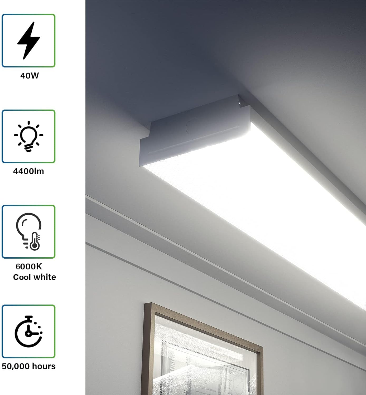 ANTLUX 4FT LED Wraparound 40W Shop Lights for Garage, 4400lm, 6000K, 4 Foot Crystal LED Wrap Light, 48 Inch Integrated Linear Strip Flush Mount Office Workshop Ceiling Lighting Fixture, 4 Pack