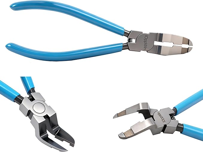 Upgraded Panel Clip Pliers, Automotive Trim Removal Tool for Car Interior Fasteners, High Carbon Steel V-Shaped Clip Removal Pliers with Ergonomic Non-Slip Handle, Spring-Assisted, Blue Handle