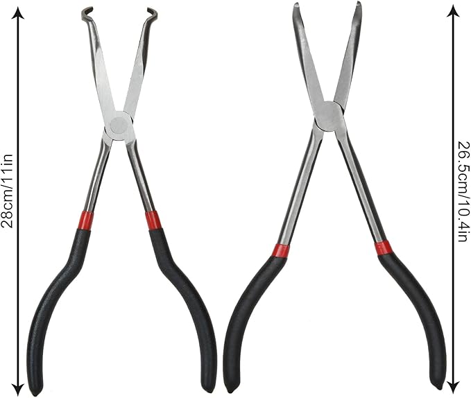 Long Needle Nose Pliers Set - 4 in 1 Bent Needle Nose Pliers 90 Degree - 11 inch Spark Plug Wire Removal Tool for Wire Bending,Shaping,Trimming