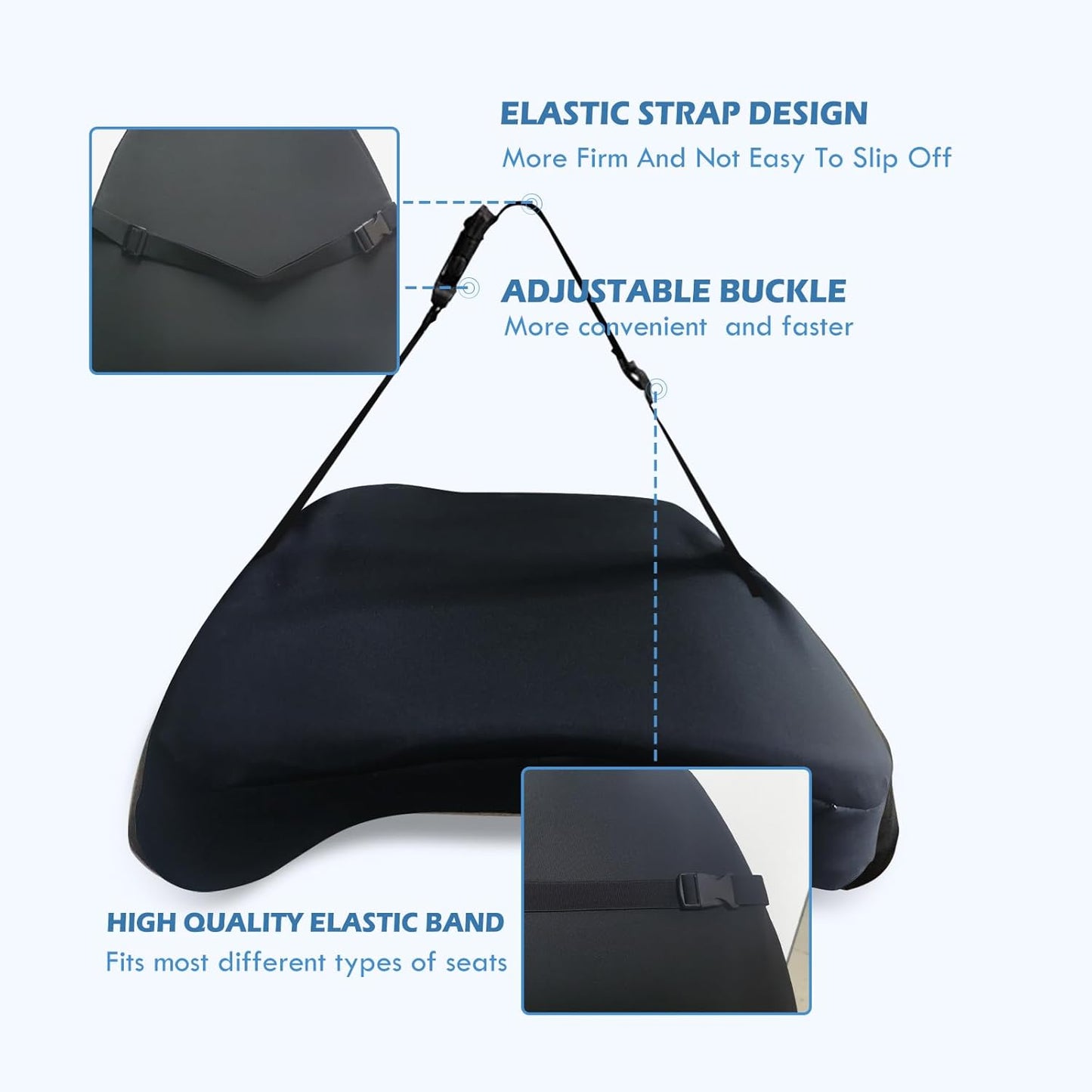 Super Cozy Lumbar Support Pillow for Car/Office Chair, 100% Memory Foam Lumbar Pillow with Breathable Removable Cover, Ergonomic Design - Back Support for Back Pain Relief(Adjustable Strap, Black)