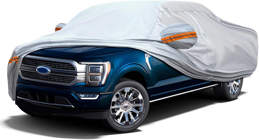 KEYOOG Fit for 198"-220" Length Pickup, 6-Layer Full Car Cover is All-Weather Waterproof, Universal in All Seasons, Snow Prevention, Rainproof, Acid Rainproof, Sunscreen, Orange Reflective Strip