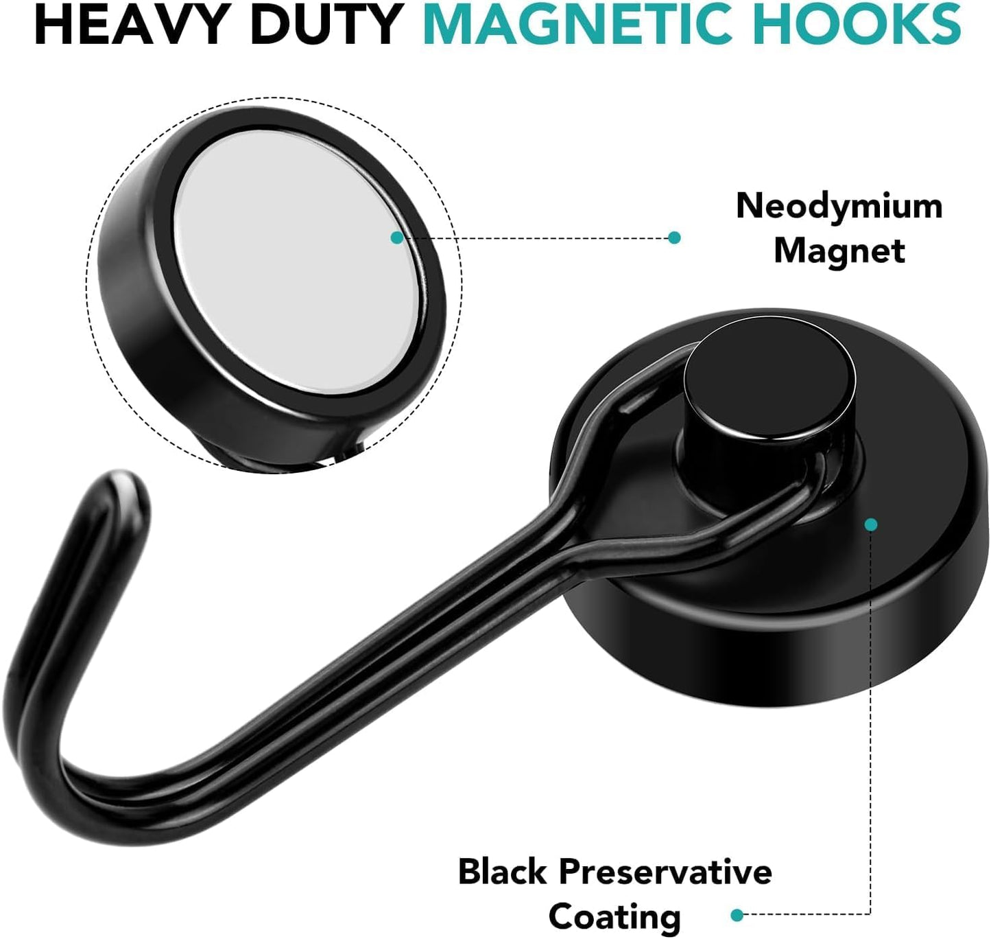 DIYMAG Black Magnetic Hooks, 40LBS Strong Magnetics Heavy Duty, Magnet Hook with Metal Hanger for Hanging Refrigerator Home Kitchen Office, 16Pack