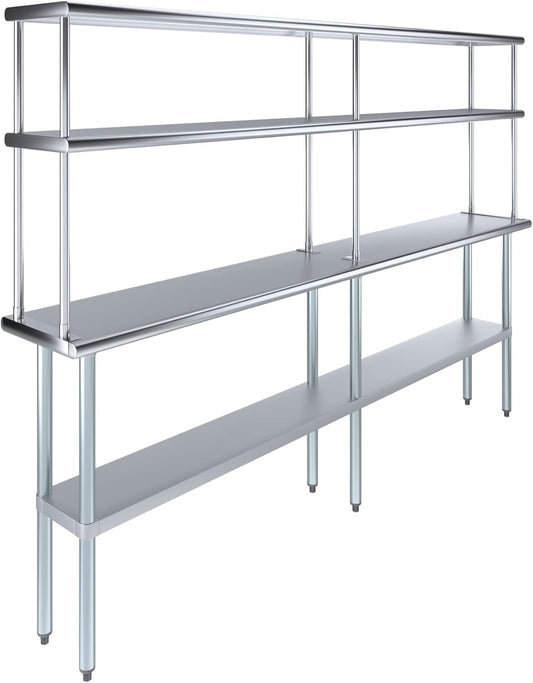 Amgood Stainless Steel Work Table Double Tier Overshelf | Metal Kitchen Prep Table & Shelving Combo | NSF (14" x 96" Work Table + 12" Overshelf)