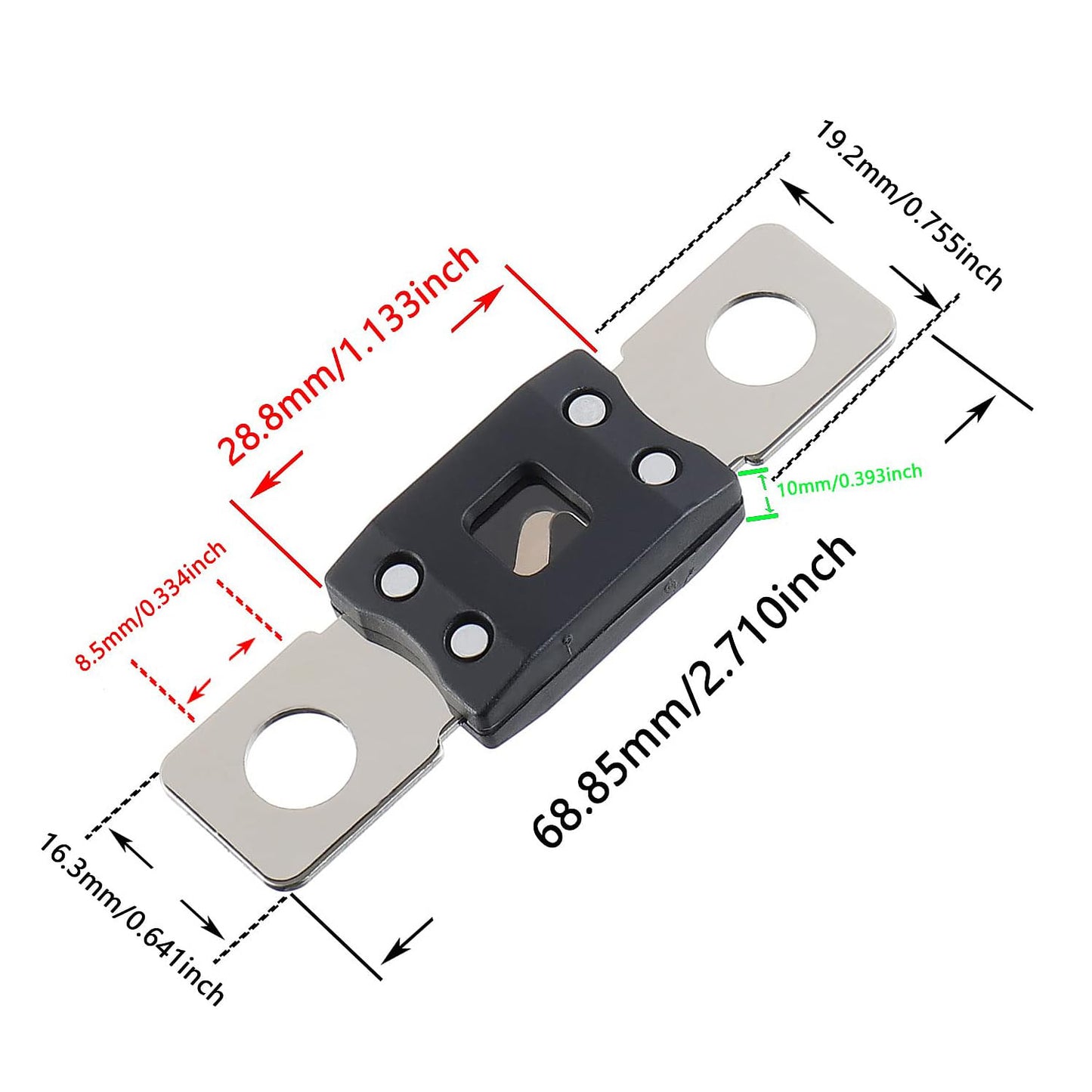 100A MEGA High Current Fuse - 100 Amp Bolt-on Fuse for Cars, Trucks, Construction Vehicles, Buses, Caravans (2 Pcs)