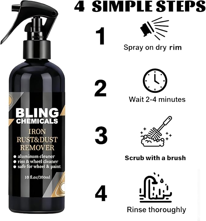 Rim & Wheel Cleaner Spray, Removes Brake Dust & Grime, Non-Acidic Tire Cleaner, Detail Products, Purple Color Changing, Rust for Most Wheel, 10 fl oz (2PCS)