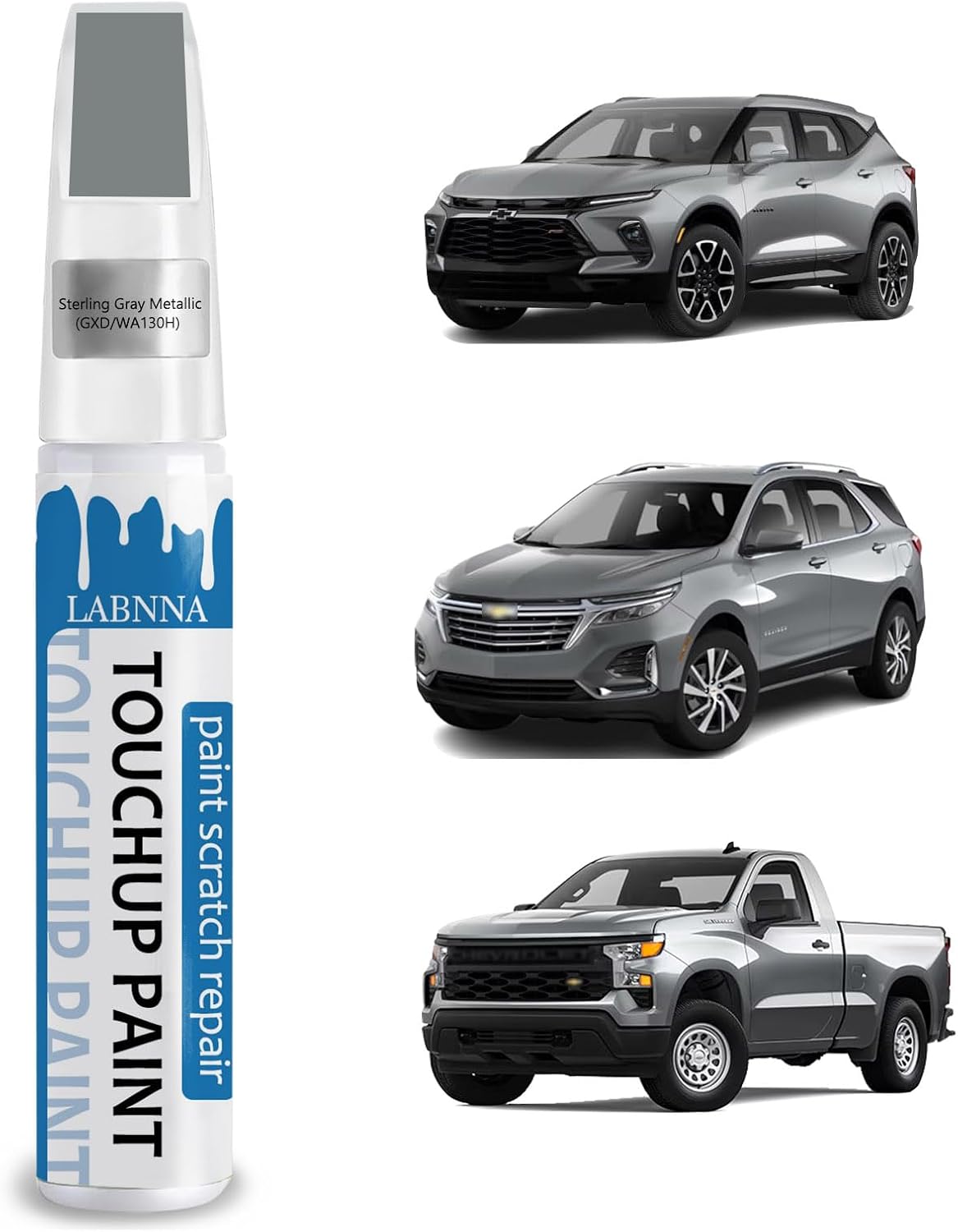Sterling Gray Metallic(GXD/WA130H) Touch Up Paint for Chevrolet-Exact Match 2 in 1 touchup Paint Pen for Chips and Nicks Repair Car Paint Scratch Repair Kit