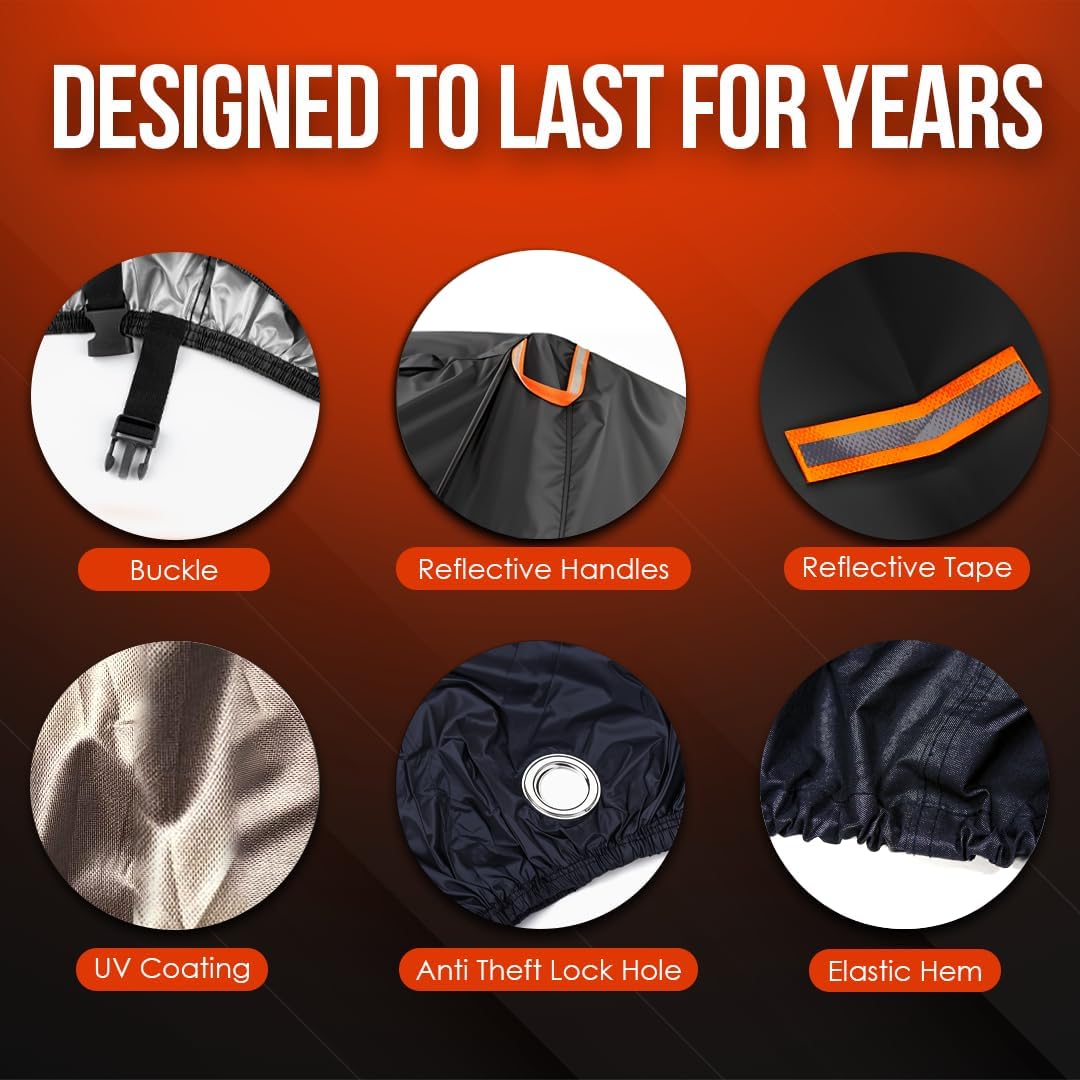 Your Ride! Heavy Duty Motorcycle Cover Waterproof Outdoor 210 Oxford Fabric with Heat Sealed Seams Ultra Waterproof Fits up to 105" All Weather Scooter Cover for Sport Bike with Carry Bag