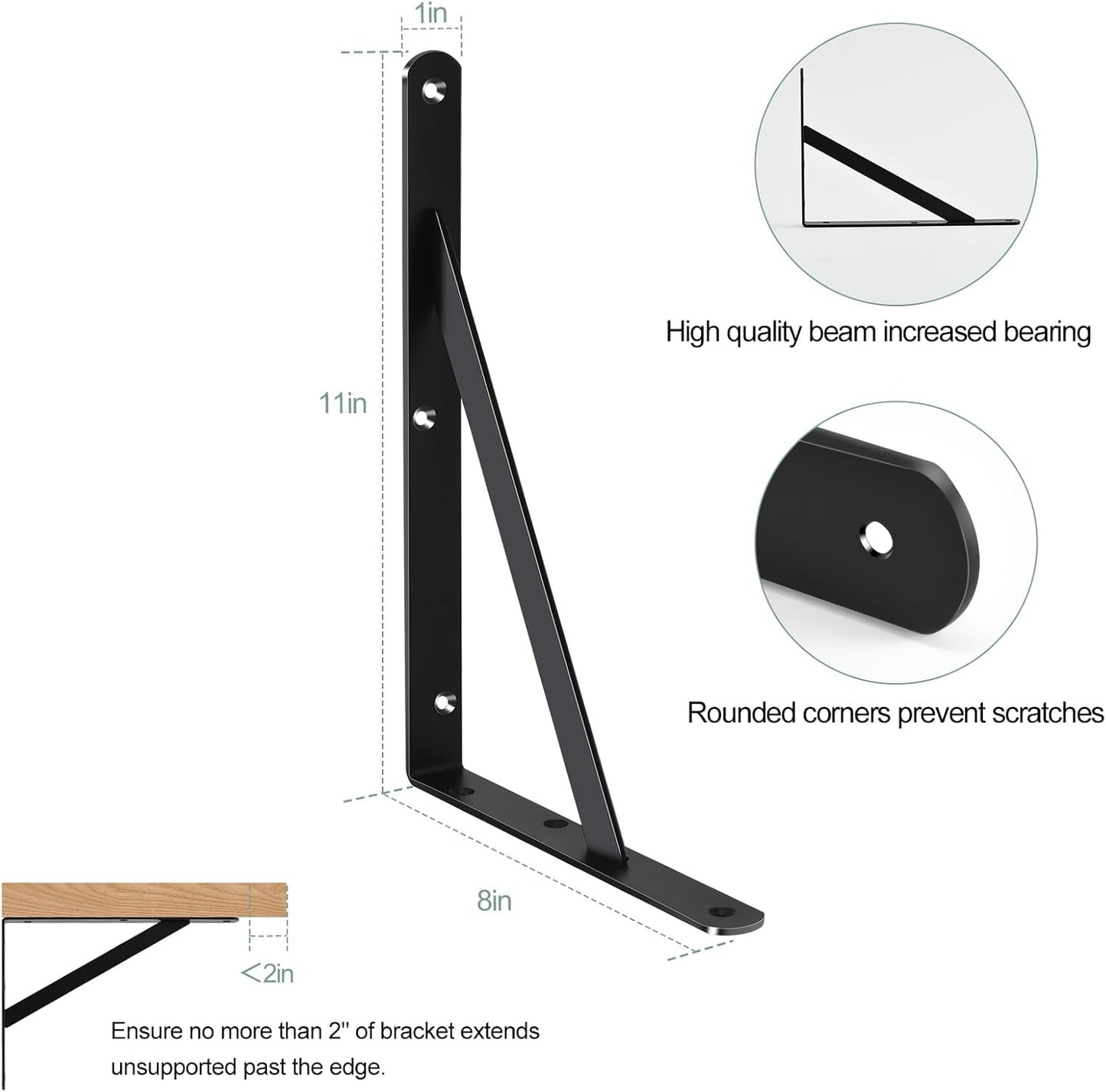 6 Pack L11 x H 8" Black Heavy Duty Shelf Brackets with Screws Metal Shelf Brackets Shelf Support Angle Brackets for Shelves L Brackets Heavy Duty Floating Shelf