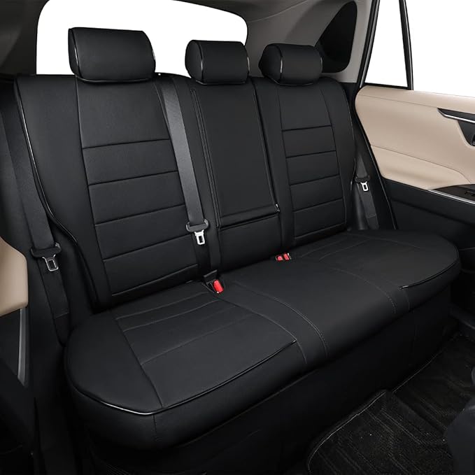 EKR Rav4 Seat Covers Custom Fit for Toyota RAV4 Adventure,TRD-Off Road 2019 2020 2021 2022 2023 2024, Leather Truck Seat Cover Full Set for SUV,Faux Leather(Black)