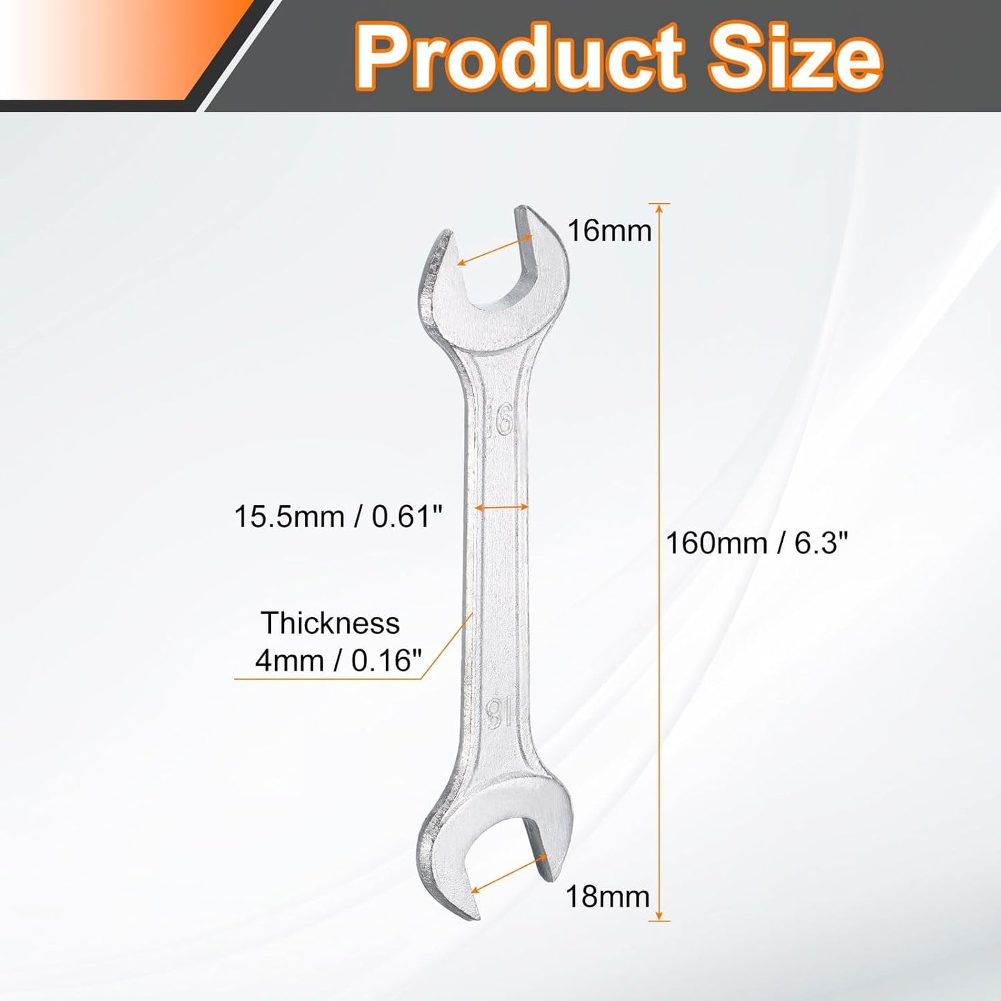 HARFINGTON 5pcs Double Open End Wrench 16mm x 18mm Metric 15 Degree Offset Angle Small Flat Head Wrench Galvanizing Open Ended Spanner for Automotive Repair Furniture Assembly