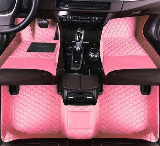 Custom All-Weather Protection Leather Car Floor Mats for Cars Sedan SUV Sports Car Waterproof Floor Mat (Pink)
