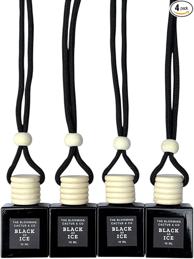 4 Pack Air fresheners | Premium Car Diffuser – Handmade in USA | Phthalate-Free, Non-Toxic Fragrance | Stylish Air Freshener for Car & Small Spaces. (10 ml All Black - Black Ice (Type) set of 4)
