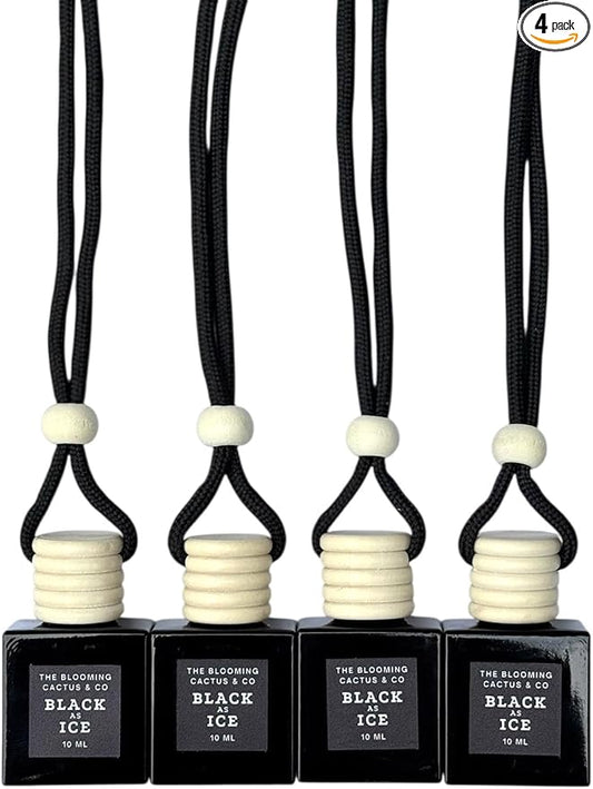 4 Pack Air fresheners | Premium Car Diffuser – Handmade in USA | Phthalate-Free, Non-Toxic Fragrance | Stylish Air Freshener for Car & Small Spaces. (10 ml All Black - Black Ice (Type) set of 4)