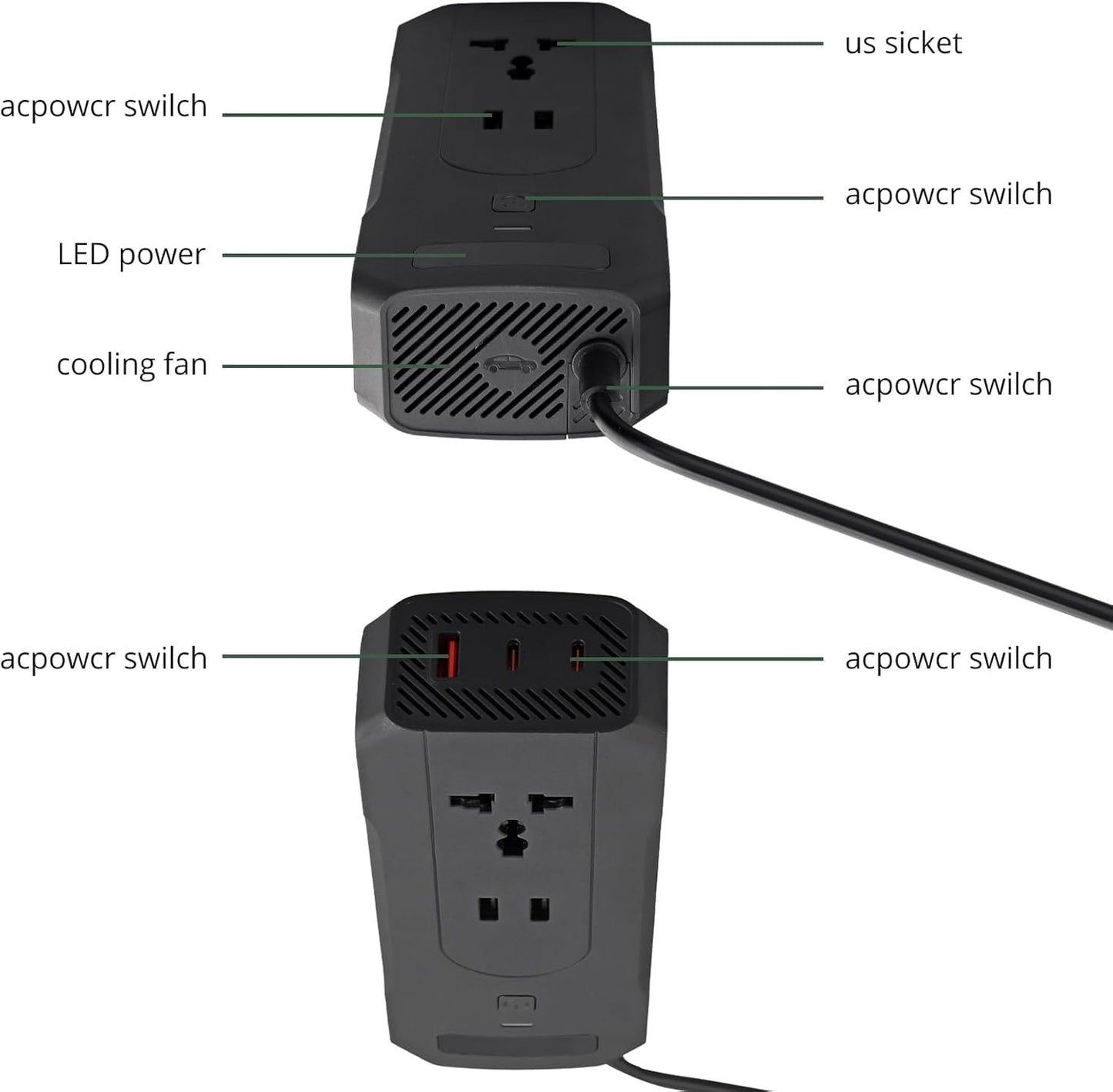 AUTTGINN 200W Car Power Inverter DC 12v to 110v AC Car Plug Adapter Outlet Converter with 24W 3.1A USB and 30W Dual USB-C Car Charger for Laptop Computer Phone