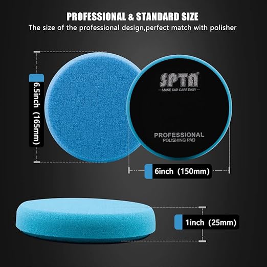 Blue T60 Moderate-Cut Foam Polishing Pads, SPTA 3Pcs 6.5 Inch Face for 6 Inch 150mm Backing Plate Compound Buffing Sponge Pads for Car Buffer Polisher Compounding, Polishing and Waxing -FPTSS6B-3