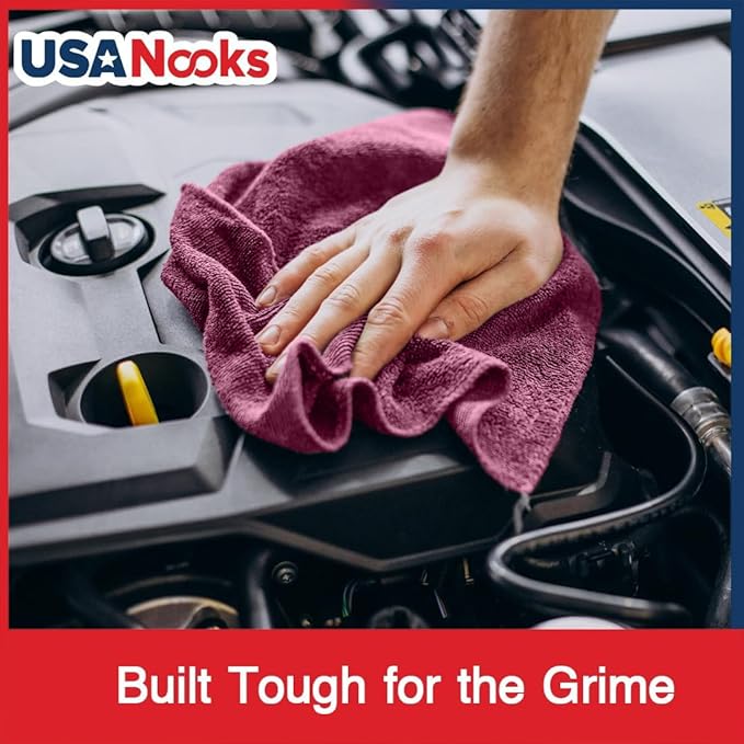 USANOOKS Microfiber Cleaning Cloth - 1200 Washes, Ultra Absorbent Towels Grip Root Weave Grime - 24pack - Burgundy