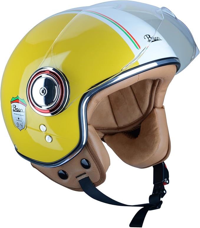 Open Face Motorcycle Helmet for Adults,DOT Approved - Moped Half Vespa Retro Helmet with Anti-Scratch Visor for Men and Women