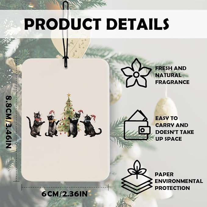 Black Cat Christmas Tree Car Air Freshener 3 Pcs, Cat Lover Gifts, Meowy Christmas Santa Kitten Kitty Air Freshener Hanging Decor for Cars Closet Drawer Books Accessories Gifts