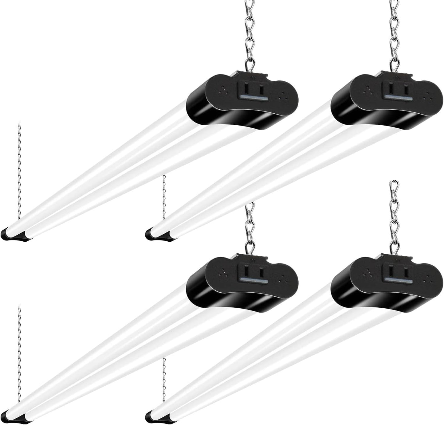 hykolity 4 Pack Linkable LED Shop Light, 4FT 42W [250W Equivalent], 4400lm, 5000K Daylight, with Plug, Utility Light Fixture, Hanging or Surface Mount, Black