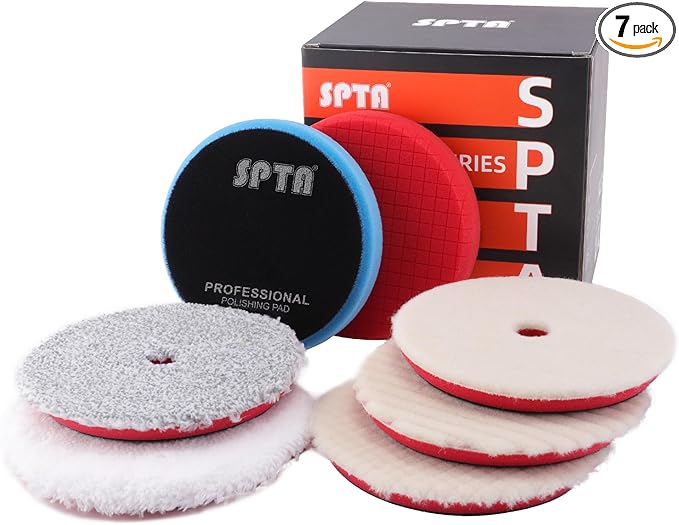 Buffing Polishing Pads, SPTA 7Pc 6.5 Inch Face for 6Inch 150mm Backing Plate Compound Buffing Sponge Pads Cutting Polishing Pad Kit For Car Buffer Polisher Compounding, Polishing and Waxing -YL6PADMIX