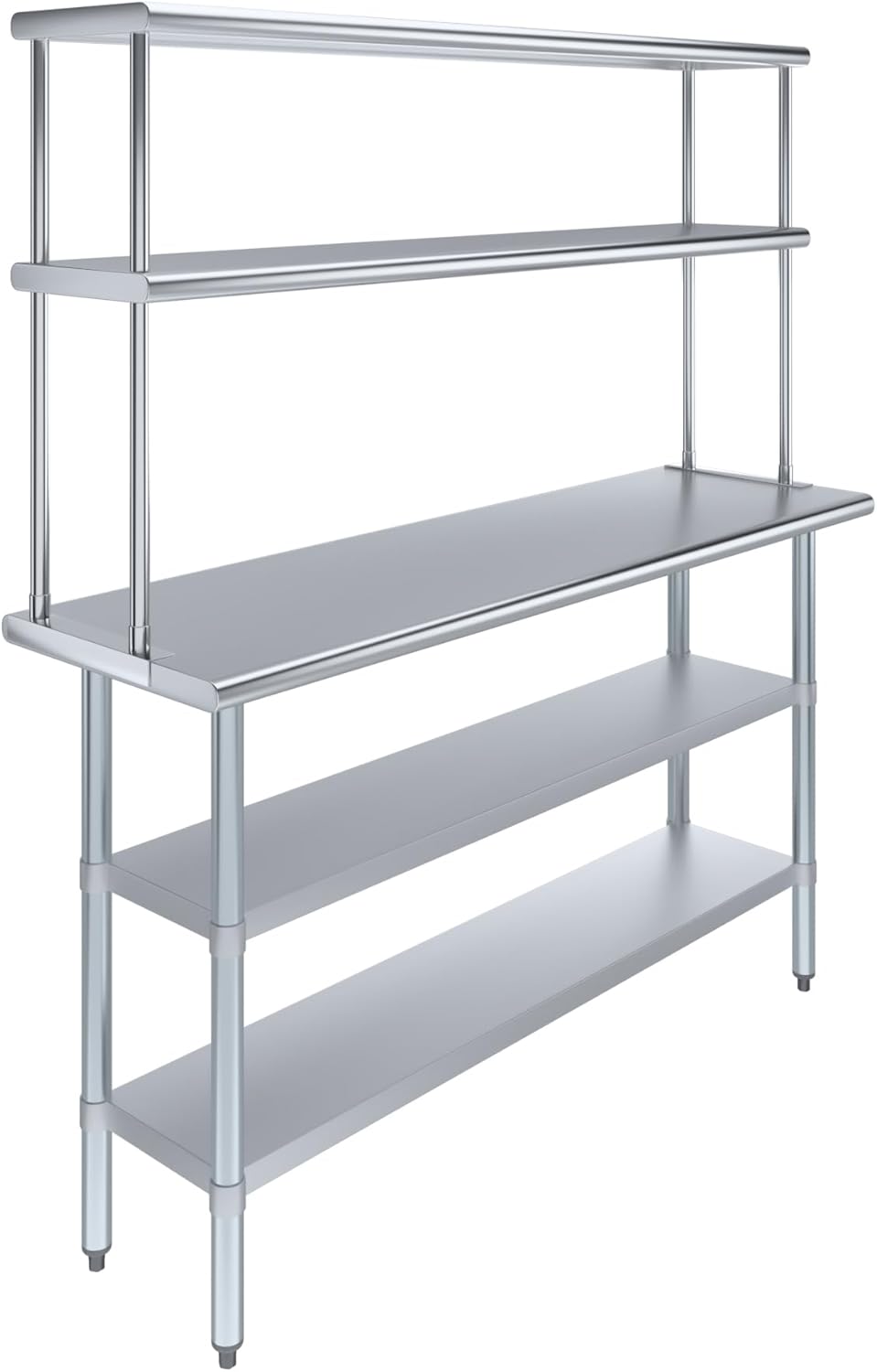 Amgood Stainless Steel Work Table with 2 Shelves | Metal Kitchen Prep Table & Shelving Combo (18" x 60" Table with 2 Shelves + 12" Overshelf)
