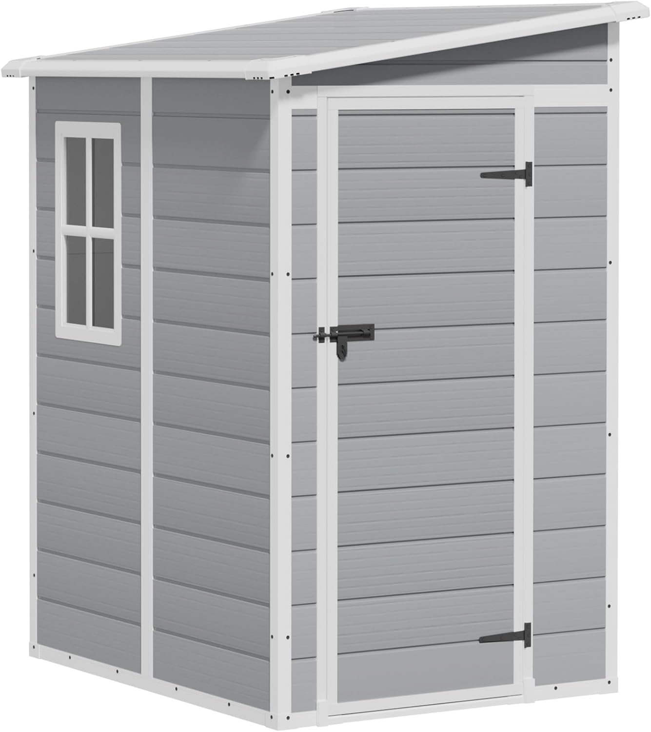 Greesum 5' x 4' Resin Weather Resistant Outdoor Storage Shed with Floor for Garden,Backyard,Pool Tool, Light Grey
