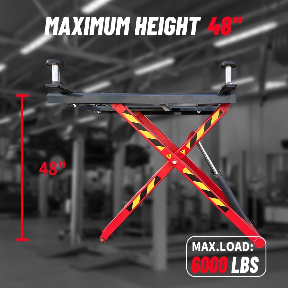 Portable Mid Rise Scissor Lift 6000LBS Lifting Capacity AK-X66 MAX. Lifting Height 48" Scissor Car Lift Scissor Jack for Home Garage and Shop