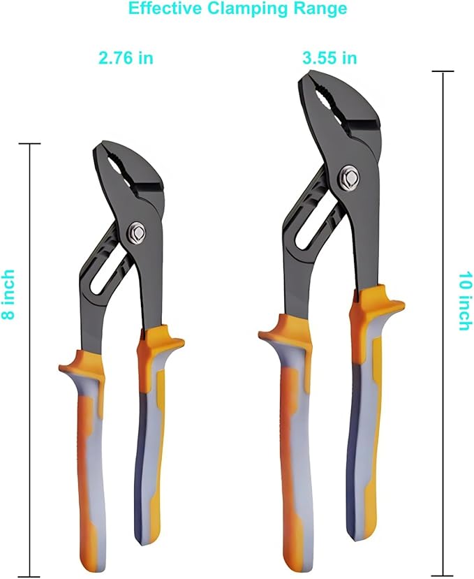 8 & 10-Inch Channel Locks Plier Set - Adjustable Water Pump Pliers for Plumbing & DIY Tasks