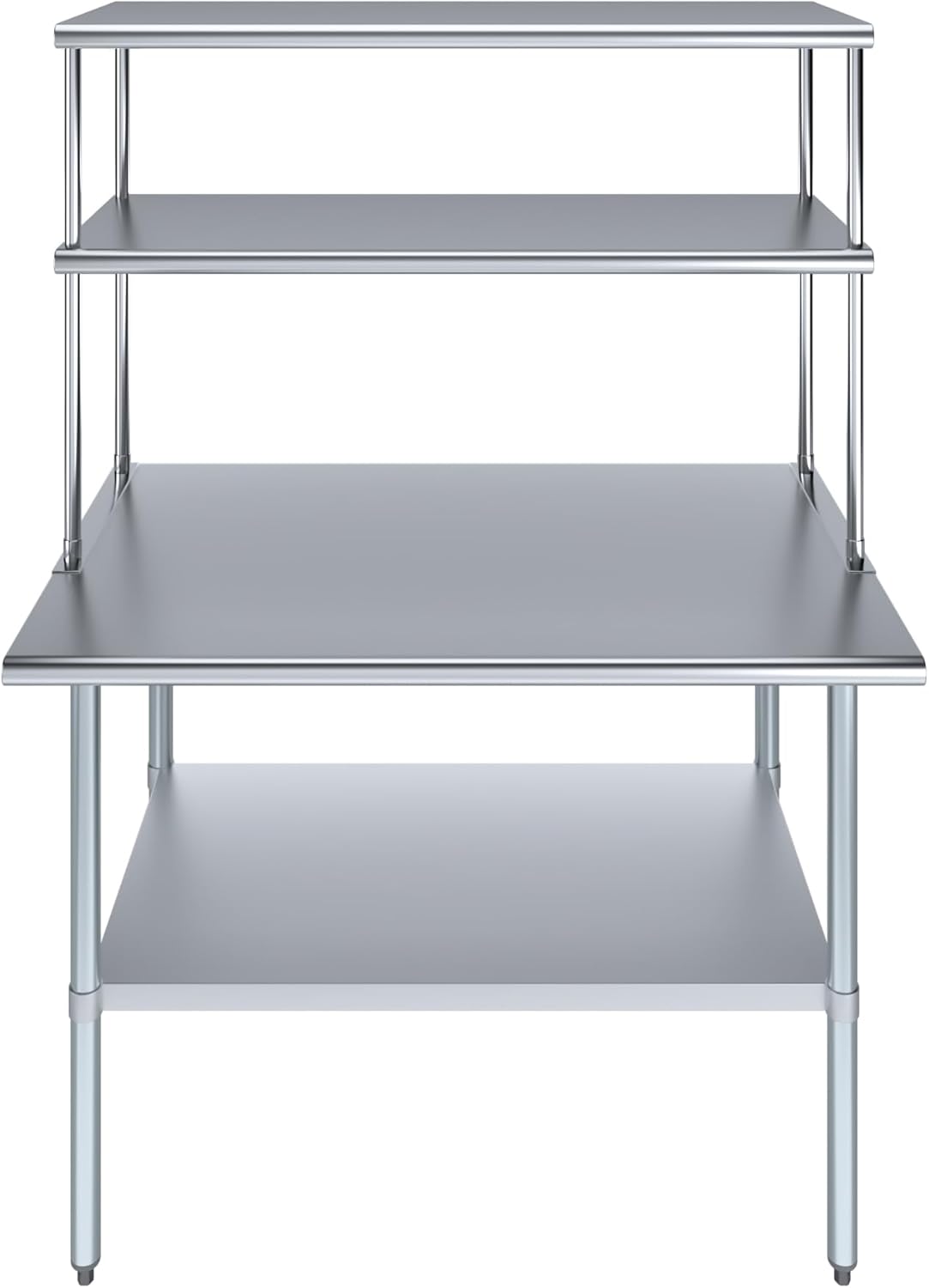 Amgood Stainless Steel Work Table Double Tier Overshelf | 30" x 48" Work Table + 18" Overshelf