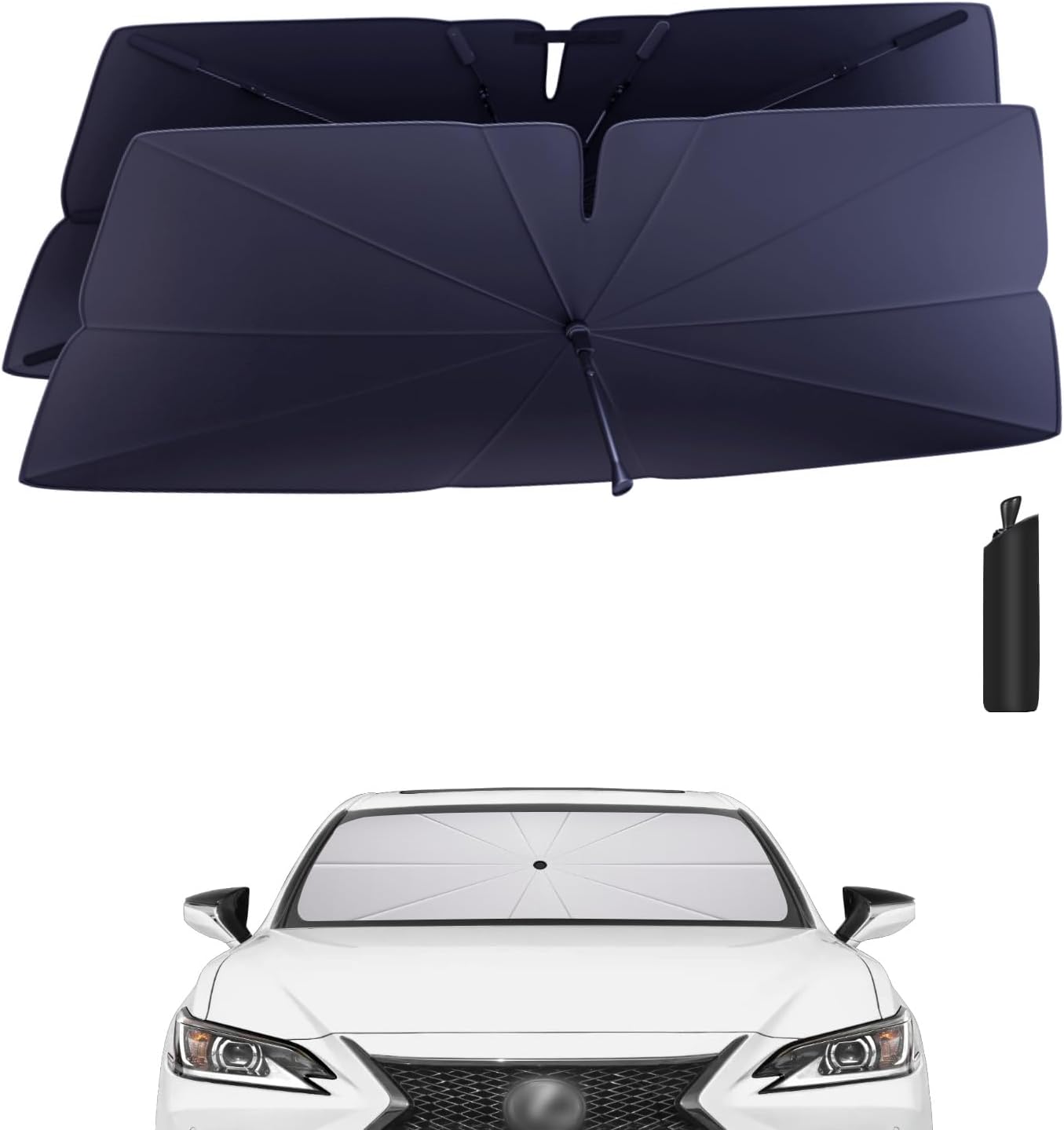 Windshield Sun Shade Umbrella Compatible with 2019-2025 Lexus ES Accessories: Custom Fit 240T Silver, Double Thickened, Foldable Sunshade Window Sun Visor, Ultimate 99% UV Blocking for 250, 300h, 350