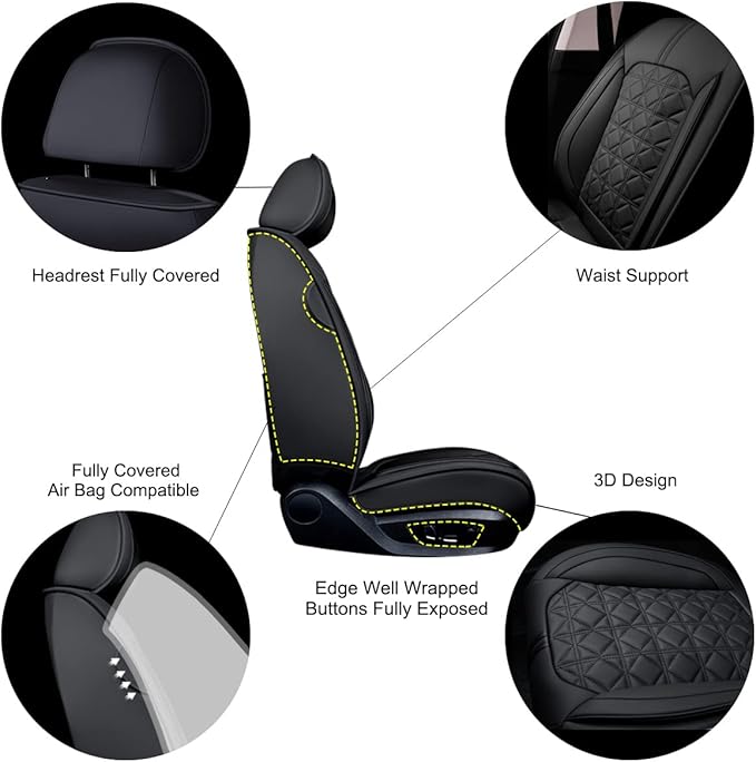 OASIS AUTO Car Seat Covers Full Set Premium Waterproof Faux Leather Cushion Universal Accessories Fit SUV Truck Sedan Automotive Vehicle Auto Interior Protector (OS010-Black)