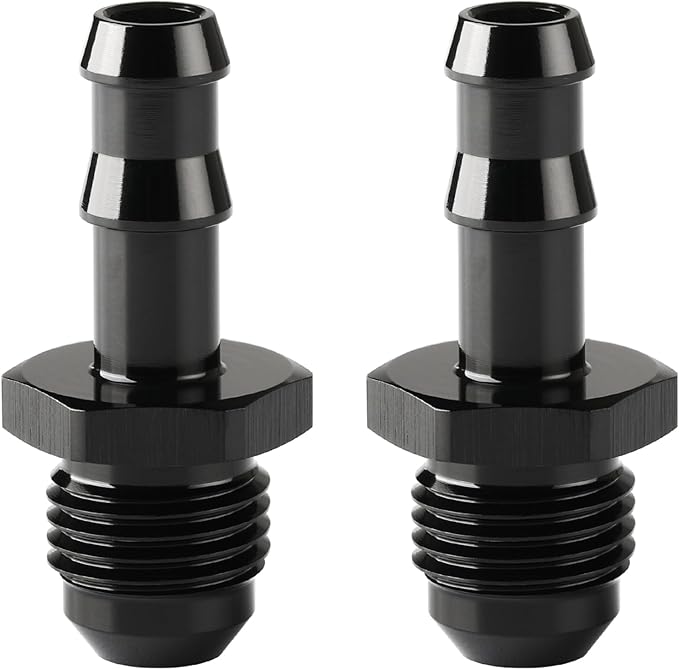 6AN Male Flare to 1/4 Hose Barb Straight Fitting Adapter Aluminum Black 2PCS