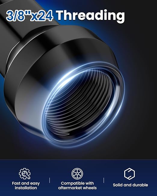 GAsupply 3/8-20 ATV Lug Nuts 14mm Hex, 10x1.25mm Closed End Acorn Tuner Black Lug Nut 1.2" 30mm Tall Conical Seat 60 Degree for Aftermarket Wheels, 16 Pcs