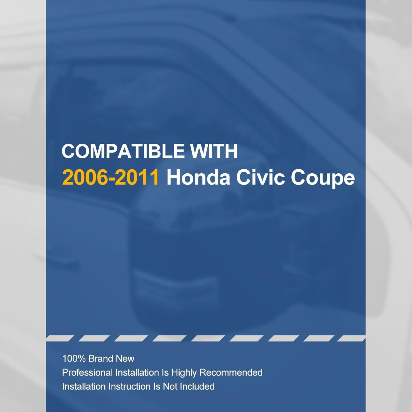 Auto Dynasty 2Pcs Carbon Fiber Pattern Window Visors Compatible with 2006-2011 Honda Civic Coupe, Tape-On Front Window Deflectors Rain Guards Sun Wind Air Side Vent Shade, Glossy Black