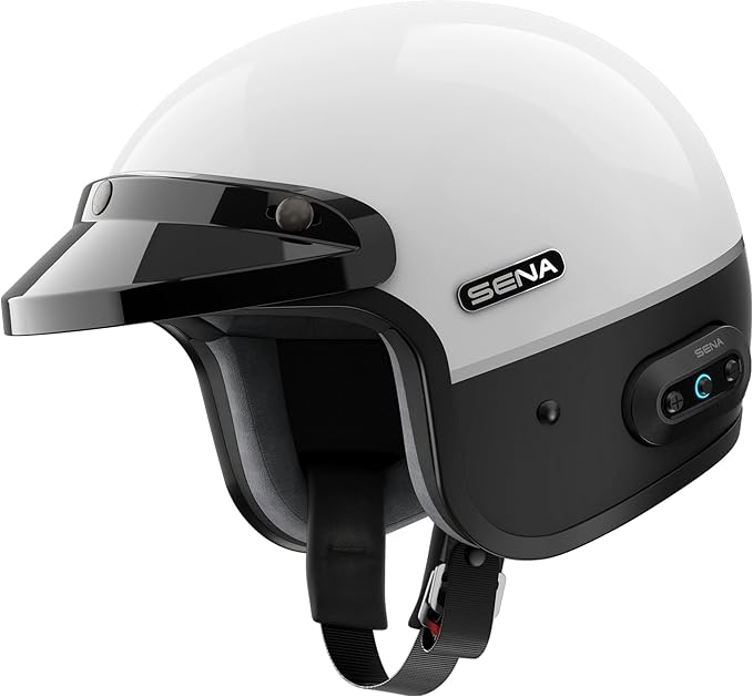 Sena Surge Mesh Intercom Enabled Open Face Smart Motorcycle Helmet (Gloss White/Matte Black, S)